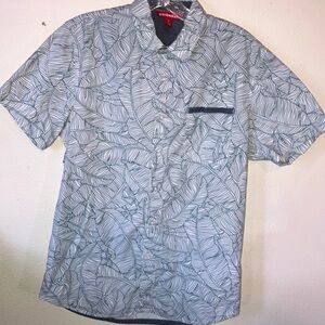 UNIONBAY Blue & White Casual Button‎ Down Shirt with Leaf Print